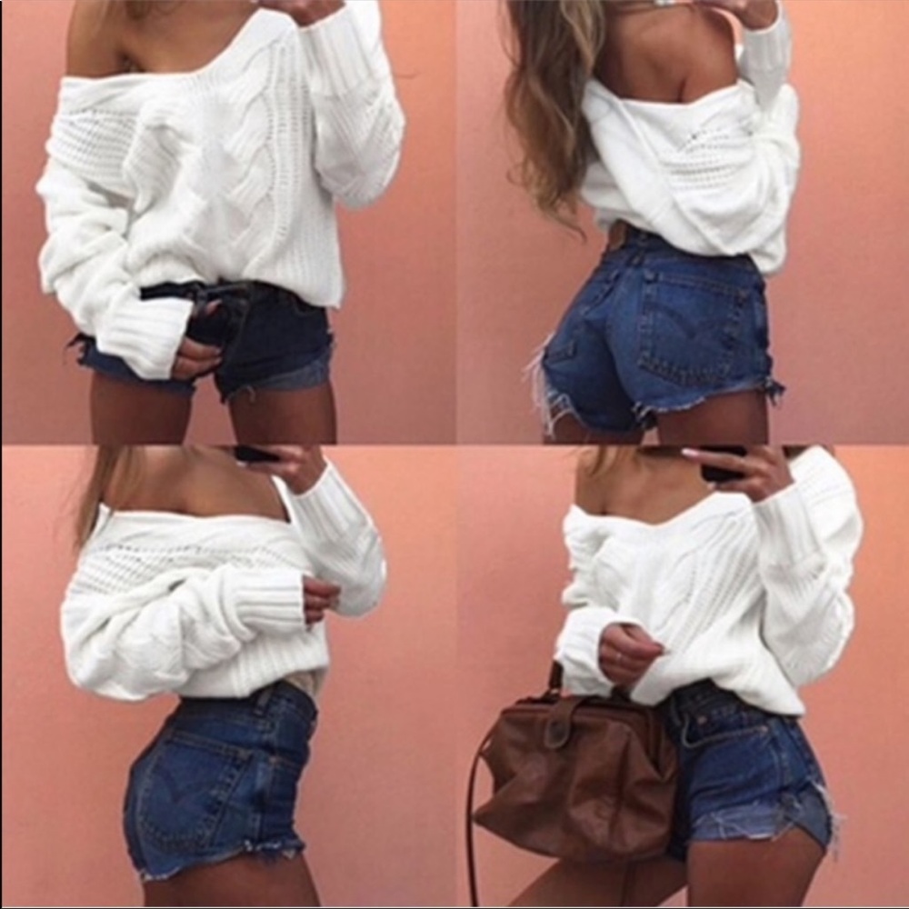 Cable knit sweater v neck classic white - Picture 5 of 8